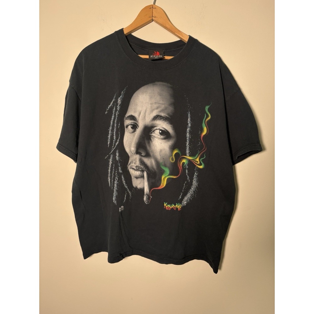 Vintage Bob Marley Kaya Man Shirt Mens XL Black Zion Rootswear Reggae Smoke Y2K